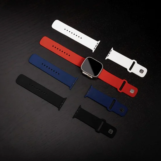 Каишка за Apple Watch 1/2/3/3/4/4/5/5/5/6/6/7/8/7/8/9/10/SE/SE/SE 2/Ultra/Ultra 2 ( 42/44/45/46/49 мм) - Фиксиран силиконов комплект спортни каишки - Червен