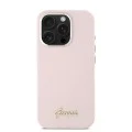 Калъф за iPhone 16 Pro - Guess Silicone Script Metal Logo & Frame (GUHCP16LSMBSLP) - Розов