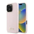 Калъф за iPhone 16 Pro - Guess Silicone Script Metal Logo & Frame (GUHCP16LSMBSLP) - Розов