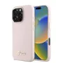 Калъф за iPhone 16 Pro - Guess Silicone Script Metal Logo & Frame (GUHCP16LSMBSLP) - Розов