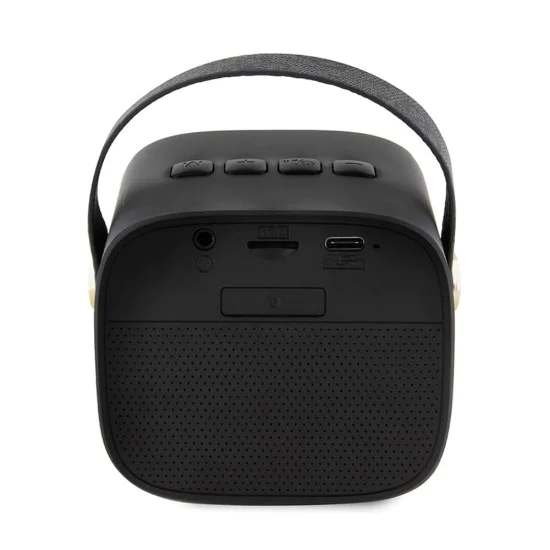 Преносим високоговорител Bluetooth 5.3, TWS, 5W, AUX, TF карта - Безжичен високоговорител Guess PU кожа 4G Script Logo (GUWSB2P4SMK) - Черен