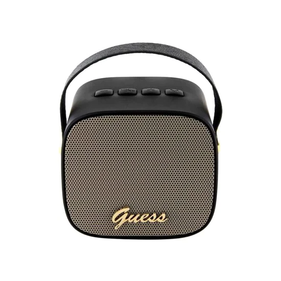 Преносим високоговорител Bluetooth 5.3, TWS, 5W, AUX, TF карта - Безжичен високоговорител Guess PU кожа 4G Script Logo (GUWSB2P4SMK) - Черен