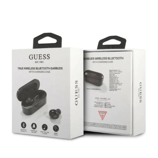 Слушалки за поставяне в ушите, Bluetooth 5.0, TWS, IPX4 - Guess (GUTWSTST31EK) - черни
