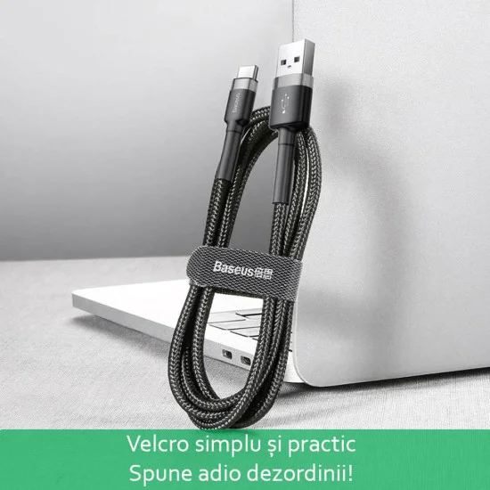 USB Type-C Data Cable, 2A, 2m - Baseus Caffeine (CATKLF-CG1) - Сиво Черен