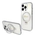 Калъф за iPhone 15 Pro - Guess Ring Stand Script Glitter MagSafe (GUHMP15LHRSGSD) - Прозрачен