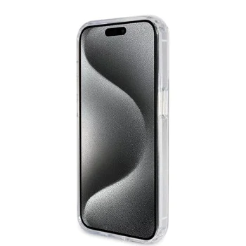 Калъф за iPhone 15 Pro - Guess Ring Stand Script Glitter MagSafe (GUHMP15LHRSGSD) - Прозрачен
