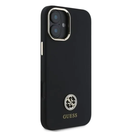 Калъф за iPhone 16 - Guess Silicone Logo Rhinestone 4G (GUHCP16SM4DGPK) - Черен