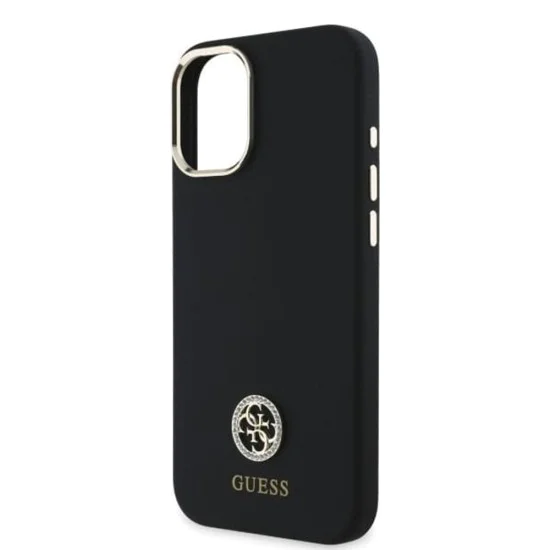 Калъф за iPhone 16 - Guess Silicone Logo Rhinestone 4G (GUHCP16SM4DGPK) - Черен