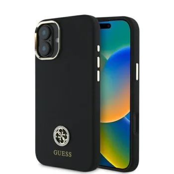Калъф за iPhone 16 - Guess Silicone Logo Rhinestone 4G (GUHCP16SM4DGPK) - Черен