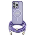Калъф за iPhone 16 Pro - Guess IML Crossbody Cord Cord Script MagSafe (GUHMP16LHCTSGNSU) - Лилав