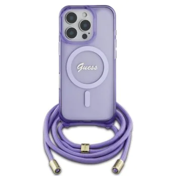 Калъф за iPhone 16 Pro - Guess IML Crossbody Cord Cord Script MagSafe (GUHMP16LHCTSGNSU) - Лилав