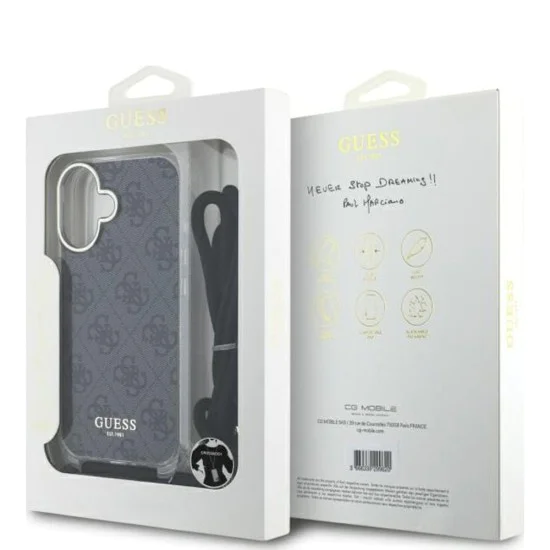 Калъф за iPhone 16 - Guess Crossbody Cord 4G Print (GUHCP16SHC4SEK) - Черен