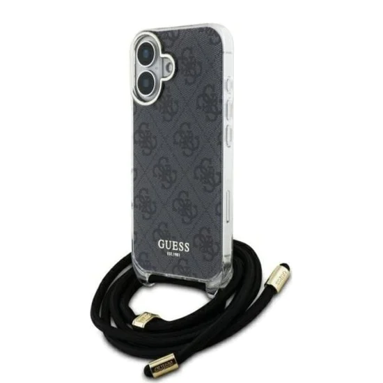 Калъф за iPhone 16 - Guess Crossbody Cord 4G Print (GUHCP16SHC4SEK) - Черен