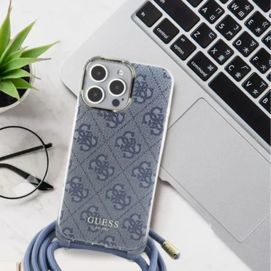 Калъф за iPhone 16 - Guess Crossbody Cord 4G Print (GUHCP16SHC4SEK) - Черен