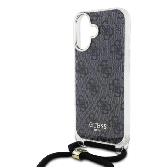 Калъф за iPhone 16 - Guess Crossbody Cord 4G Print (GUHCP16SHC4SEK) - Черен