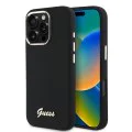 Калъф за iPhone 16 Pro - Guess - Silicone Script Metal Logo & Frame (GUHCP16LSMBSLK) - Черен