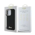 Калъф за iPhone 16 Pro - Guess - Silicone Script Metal Logo & Frame (GUHCP16LSMBSLK) - Черен
