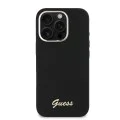 Калъф за iPhone 16 Pro - Guess - Silicone Script Metal Logo & Frame (GUHCP16LSMBSLK) - Черен