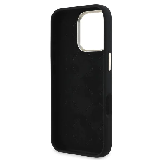 Калъф за iPhone 16 Pro - Guess - Silicone Script Metal Logo & Frame (GUHCP16LSMBSLK) - Черен