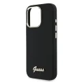 Калъф за iPhone 16 Pro - Guess - Silicone Script Metal Logo & Frame (GUHCP16LSMBSLK) - Черен