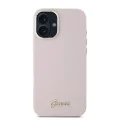 Калъф за iPhone 16 Plus - Guess Silicone Script Metal Metal Logo & Frame (GUHCP16MSMBSLP) - Розов