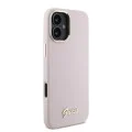 Калъф за iPhone 16 Plus - Guess Silicone Script Metal Metal Logo & Frame (GUHCP16MSMBSLP) - Розов