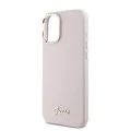 Калъф за iPhone 16 Plus - Guess Silicone Script Metal Metal Logo & Frame (GUHCP16MSMBSLP) - Розов