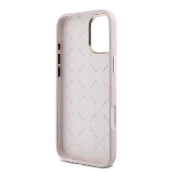 Калъф за iPhone 16 Plus - Guess Silicone Script Metal Metal Logo & Frame (GUHCP16MSMBSLP) - Розов