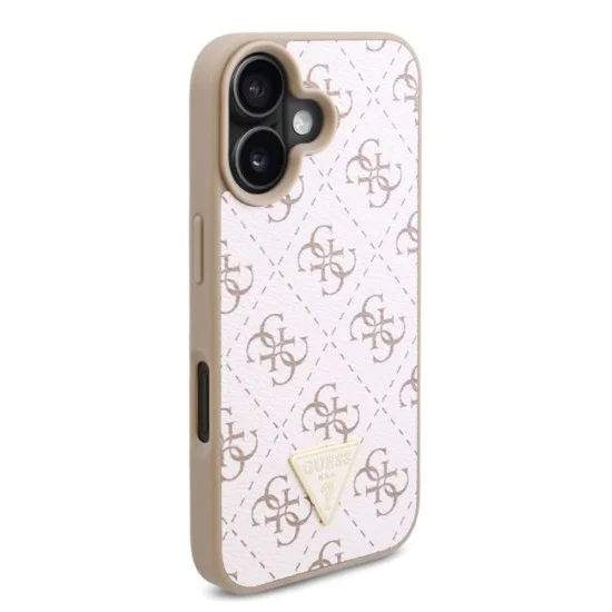 Калъф за iPhone 16 Plus - Guess Hardcase 4G Triangle Metal Metal Logo (GUHCP16MPG4GPH) - Бял