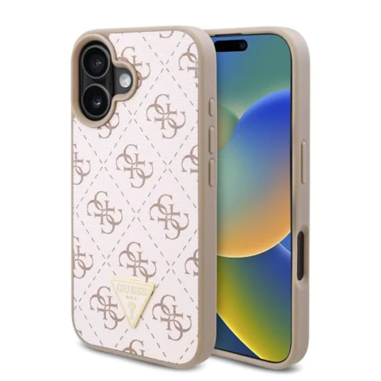 Калъф за iPhone 16 Plus - Guess Hardcase 4G Triangle Metal Metal Logo (GUHCP16MPG4GPH) - Бял