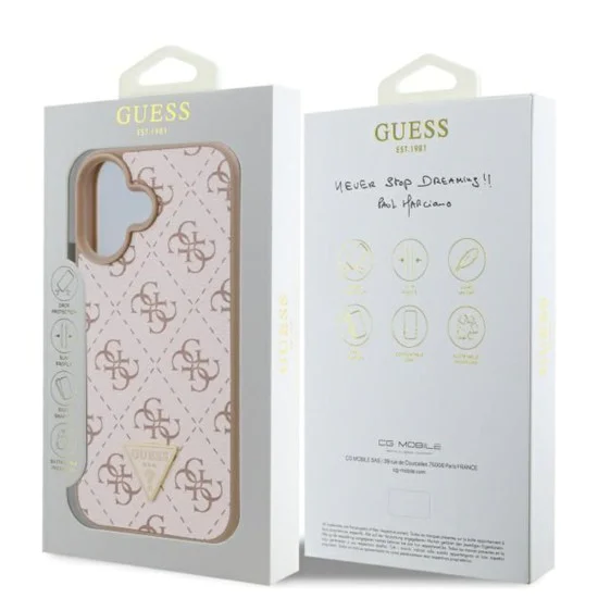 Калъф за iPhone 16 Plus - Guess Hardcase 4G Triangle Metal Metal Logo (GUHCP16MPG4GPH) - Бял