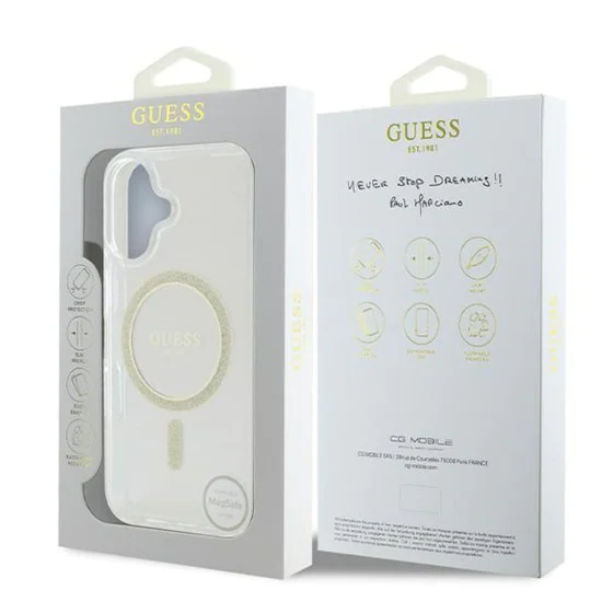 Калъф за iPhone 16 - Guess IML Glitter Circle MagSafe (GUHMP16SHFGERET) - Прозрачен