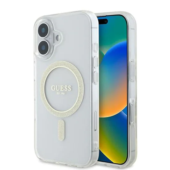 Калъф за iPhone 16 - Guess IML Glitter Circle MagSafe (GUHMP16SHFGERET) - Прозрачен