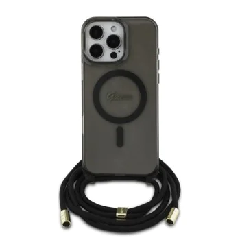 Калъф за iPhone 16 Pro - Guess IML Crossbody Cord Cord Script MagSafe (GUHMP16LHCTSGNSK) - черен