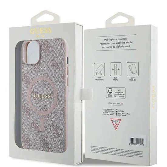 Калъф за iPhone 14 - Guess 4G Ring Classic Classic Logo MagSafe (GUHMP14SG4GFRP) - Розов