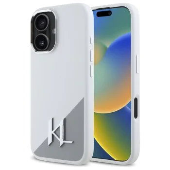 Калъф за iPhone 16 - Karl Lagerfeld Silicone (KLHMP16SSCMKMPCH) - White Shadow Metal Initial