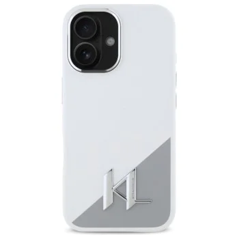 Калъф за iPhone 16 - Karl Lagerfeld Silicone (KLHMP16SSCMKMPCH) - White Shadow Metal Initial