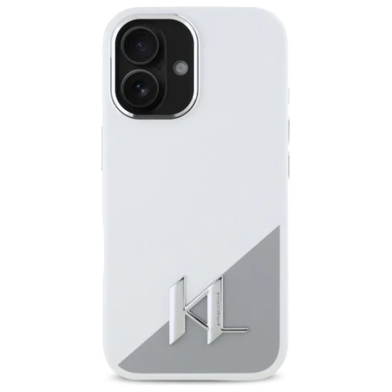 Калъф за iPhone 16 - Karl Lagerfeld Silicone (KLHMP16SSCMKMPCH) - White Shadow Metal Initial