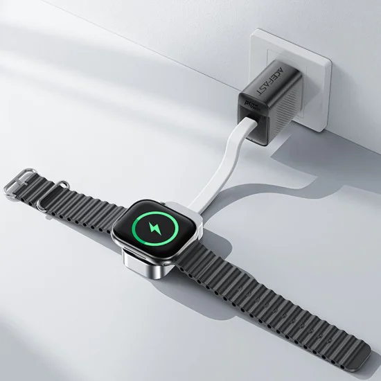 Зарядно устройство за SmartWatch E21 – Безжично зарядно устройство Acefast, за iWatch, 5 W, с кабел Type-C, широка съвместимост, преносимо – сребристо
