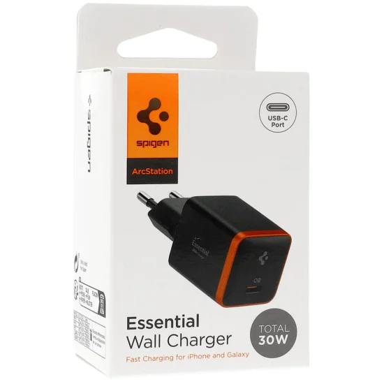 Зарядно устройство Spigen Arcstation Essential EE301EU - Wall Charger, Type-C, QC, PD30W - Черно
