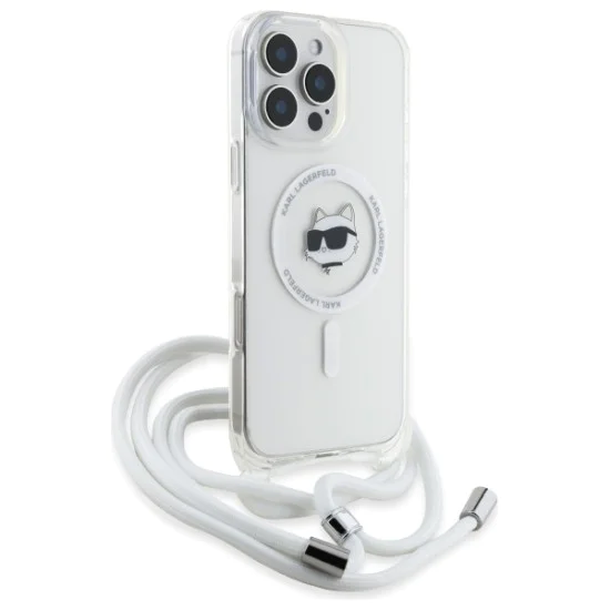 Калъф за iPhone 16 - Karl Lagerfeld IML Crossbody MagSafe (KLHMP16SHCCHCHNT) - Прозрачна глава на Choupette