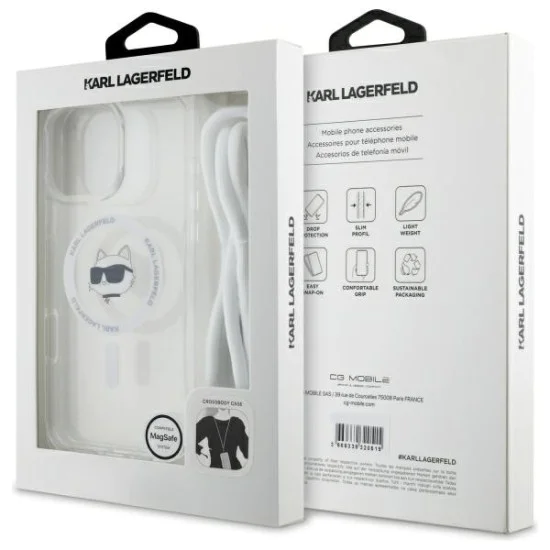 Калъф за iPhone 16 - Karl Lagerfeld IML Crossbody MagSafe (KLHMP16SHCCHCHNT) - Прозрачна глава на Choupette