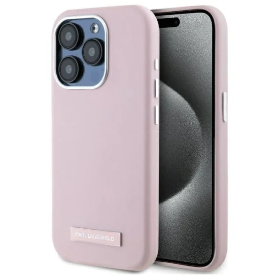 IPhone 15 Pro Max Case - Karl Lagerfeld Leather MagSafe (KLHMP15XPGGPGMSRPP) - Pink FW Metal Plate