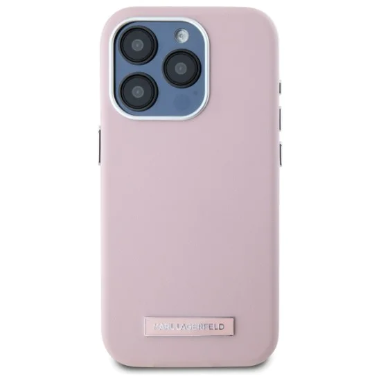 IPhone 15 Pro Max Case - Karl Lagerfeld Leather MagSafe (KLHMP15XPGGPGMSRPP) - Pink FW Metal Plate