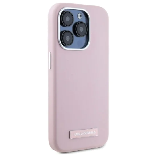 IPhone 15 Pro Max Case - Karl Lagerfeld Leather MagSafe (KLHMP15XPGGPGMSRPP) - Pink FW Metal Plate