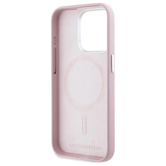 IPhone 15 Pro Max Case - Karl Lagerfeld Leather MagSafe (KLHMP15XPGGPGMSRPP) - Pink FW Metal Plate