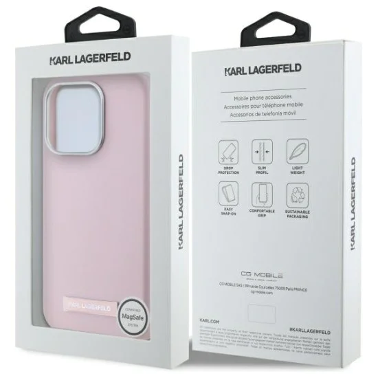 IPhone 15 Pro Max Case - Karl Lagerfeld Leather MagSafe (KLHMP15XPGGPGMSRPP) - Pink FW Metal Plate