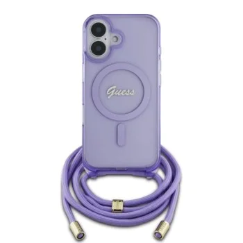 Калъф за iPhone 16 - Guess IML Crossbody Cord Cord Script MagSafe (GUHMP16SHCTSGNSP) - Розов