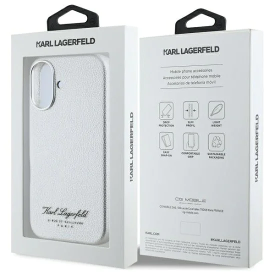Калъф за IPhone 16 - Karl Lagerfeld Hardcase Leather Hotel (KLHCCHCP16SPGWWCMKKHG) - сив RSG