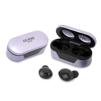 Слушалки за поставяне в ушите, Bluetooth 5.0, TWS, IPX4 - Guess (GUTWSTST31EU) - лилави